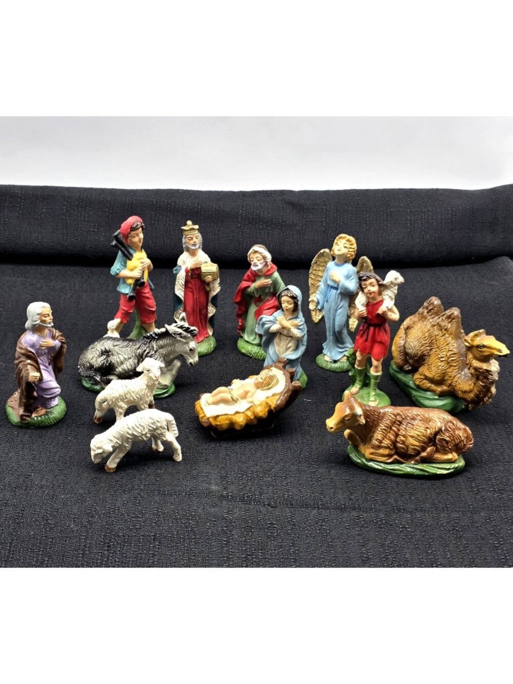 Vintage Nativity Figures Italy Paper Composite Creche 13 pc Holy Family Animals